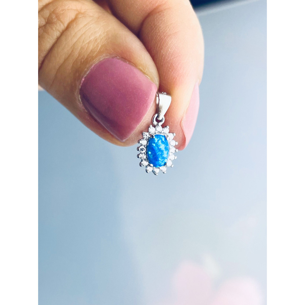 Oval 925 Silber Damen Medaillon Anhänger mit Zirkonia und Opal