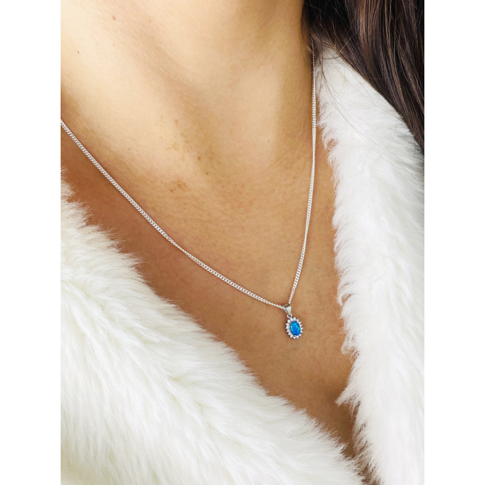 Oval 925 Silber Damen Medaillon Anhänger mit Zirkonia und Opal