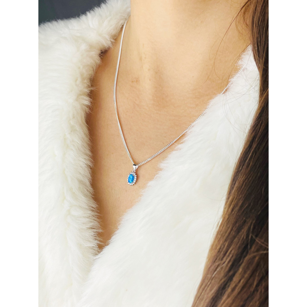 Oval 925 Silber Damen Medaillon Anhänger mit Zirkonia und Opal