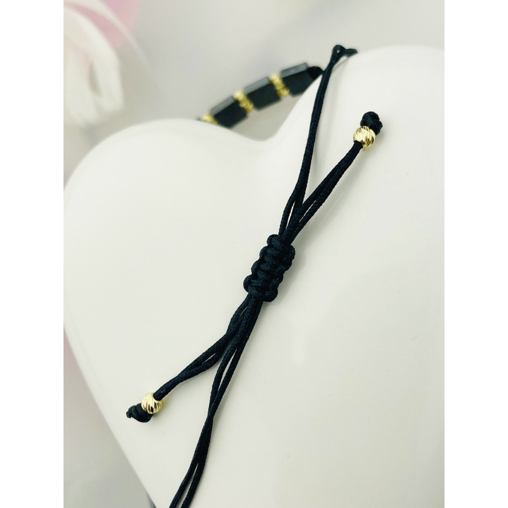 Bransoletka sznurkowa złote kulki i piramidki z hematytu