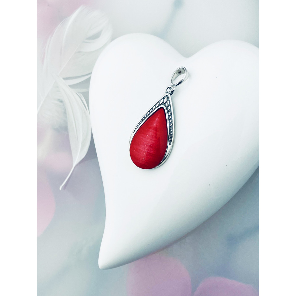 Tropfen 925 Silber Anhänger mit roter Stein