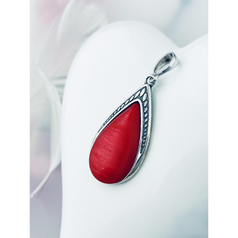 Tropfen 925 Silber Anhänger mit roter Stein