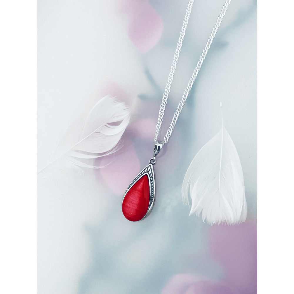 Tropfen 925 Silber Anhänger mit roter Stein