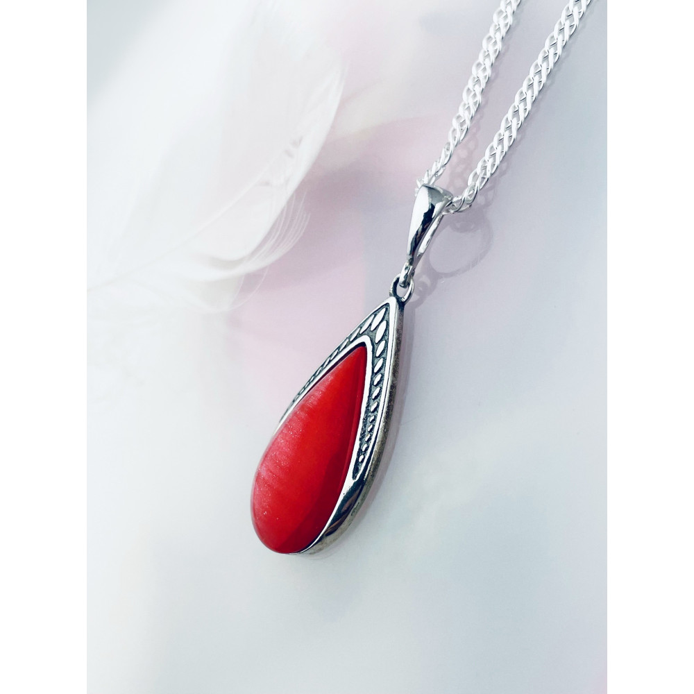 Tropfen 925 Silber Anhänger mit roter Stein