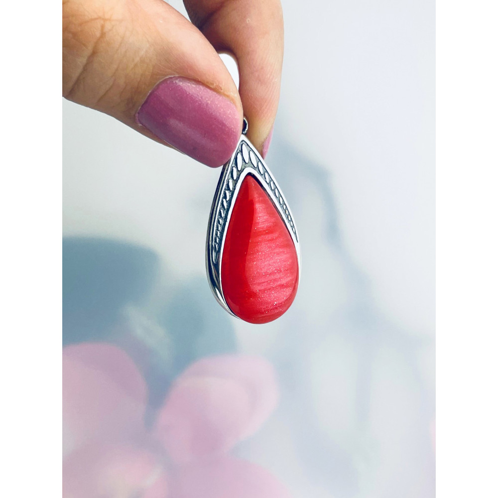 Tropfen 925 Silber Anhänger mit roter Stein