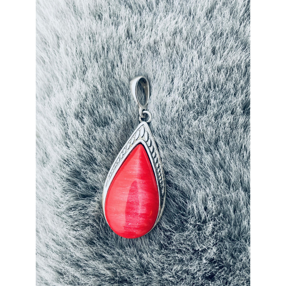 Tropfen 925 Silber Anhänger mit roter Stein