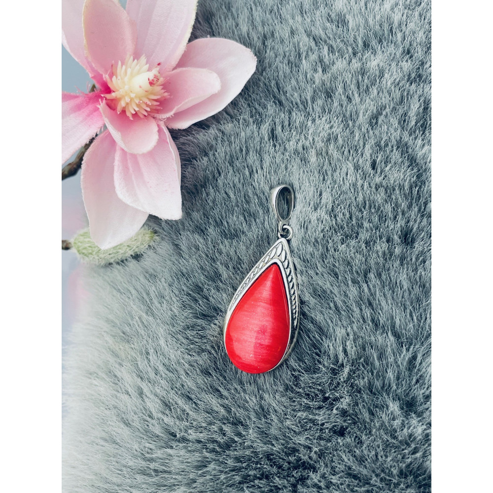 Tropfen 925 Silber Anhänger mit roter Stein