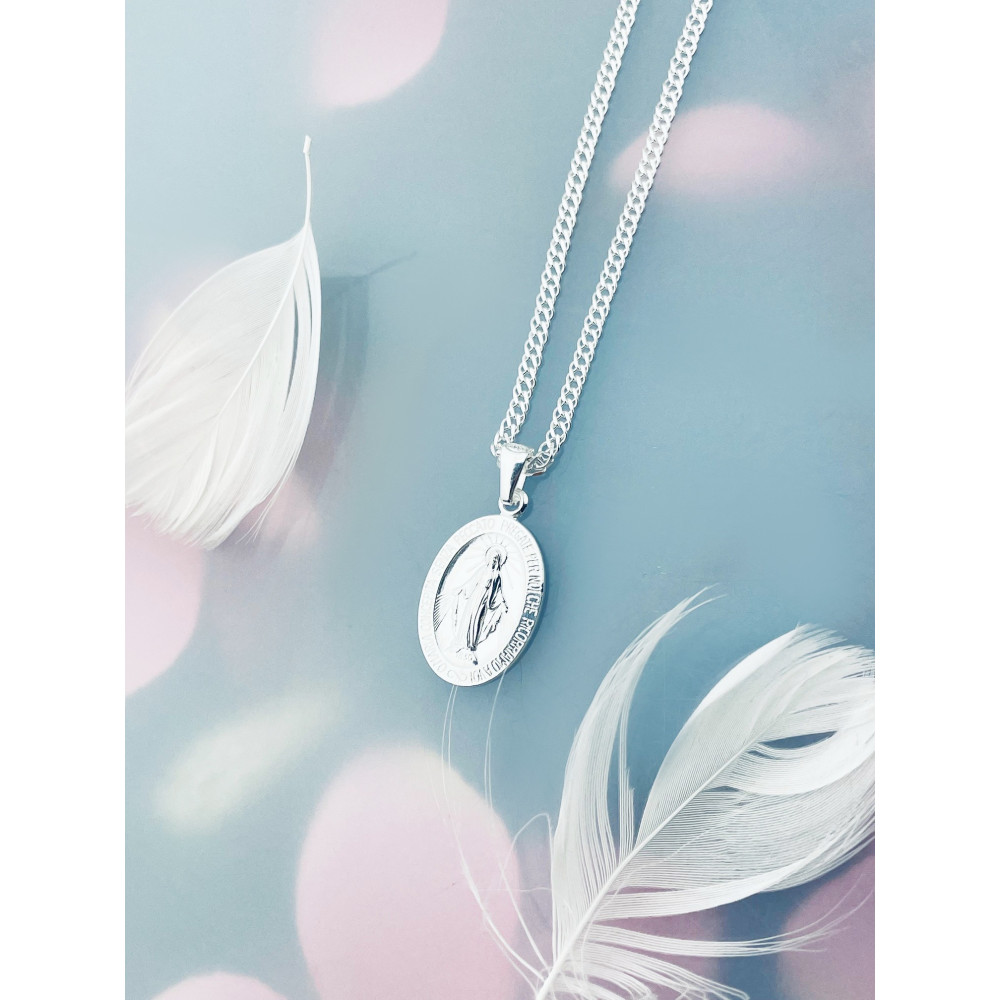 Srebrny Medalik dwustronny Matka Boska Cudowna Cudowny Medalik