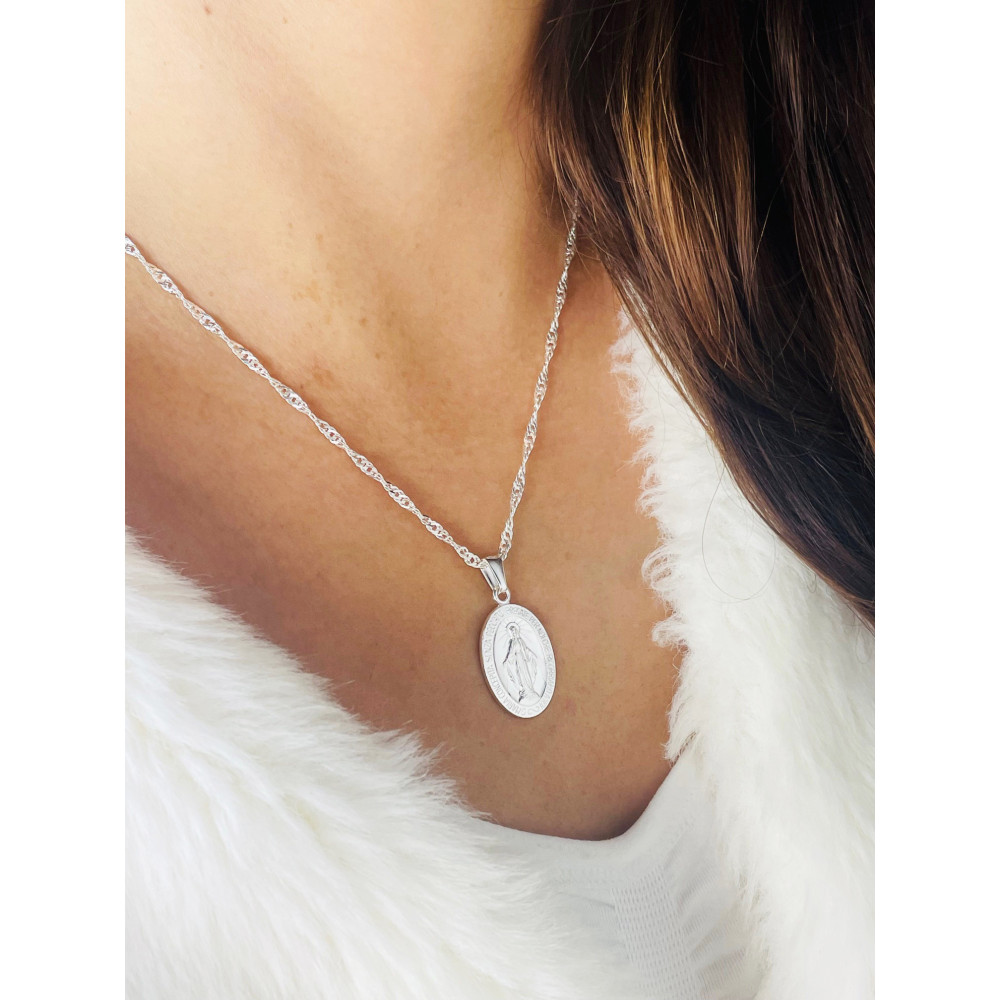 Srebrny Medalik dwustronny Matka Boska Cudowna Cudowny Medalik