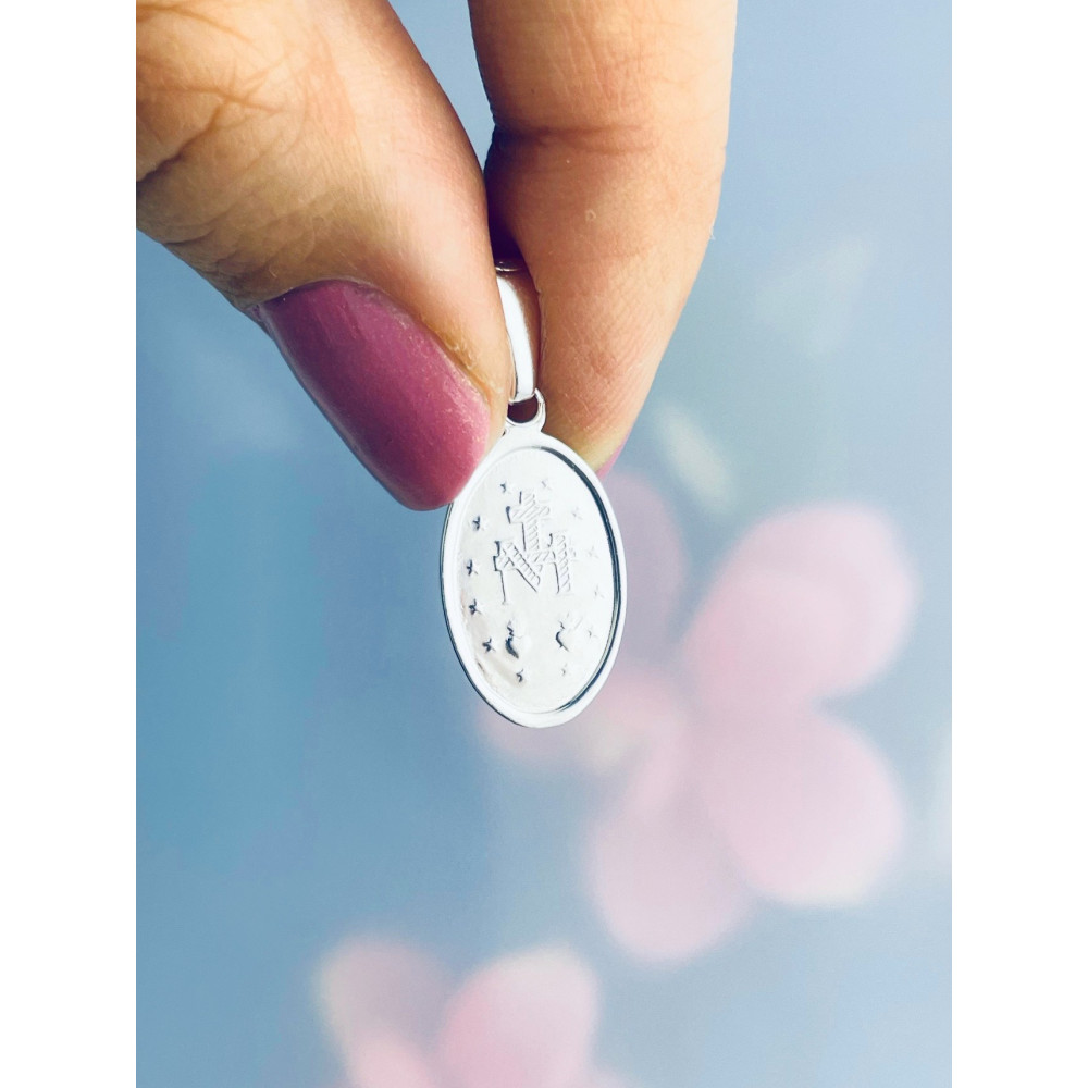 Srebrny Medalik dwustronny Matka Boska Cudowna Cudowny Medalik