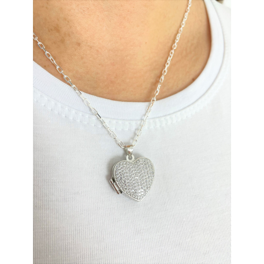 Silber Damen Medaillon Anhänger Herz Amulett Talisman