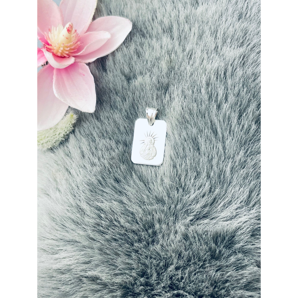 Srebrny Medalik dwustronny szkaplerz Matka Boska Ostrobramska Pan Jezus Komunia Chrzest