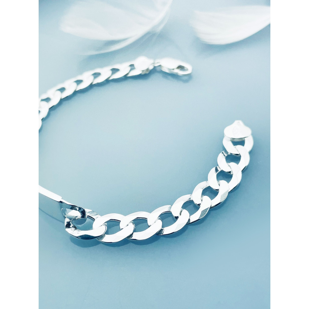 Silber 925 Panzerkette Armband mit Gravurplatte