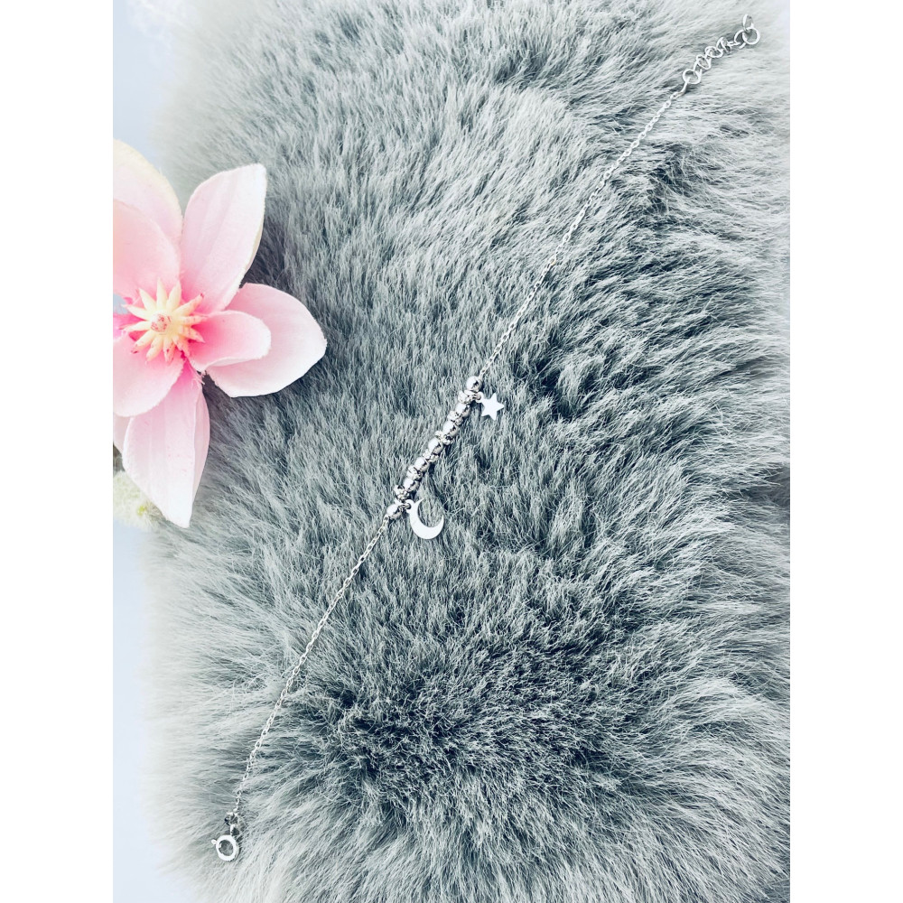 Kugel Armband 925 Silber Damen Armkette mit Stern und Mond