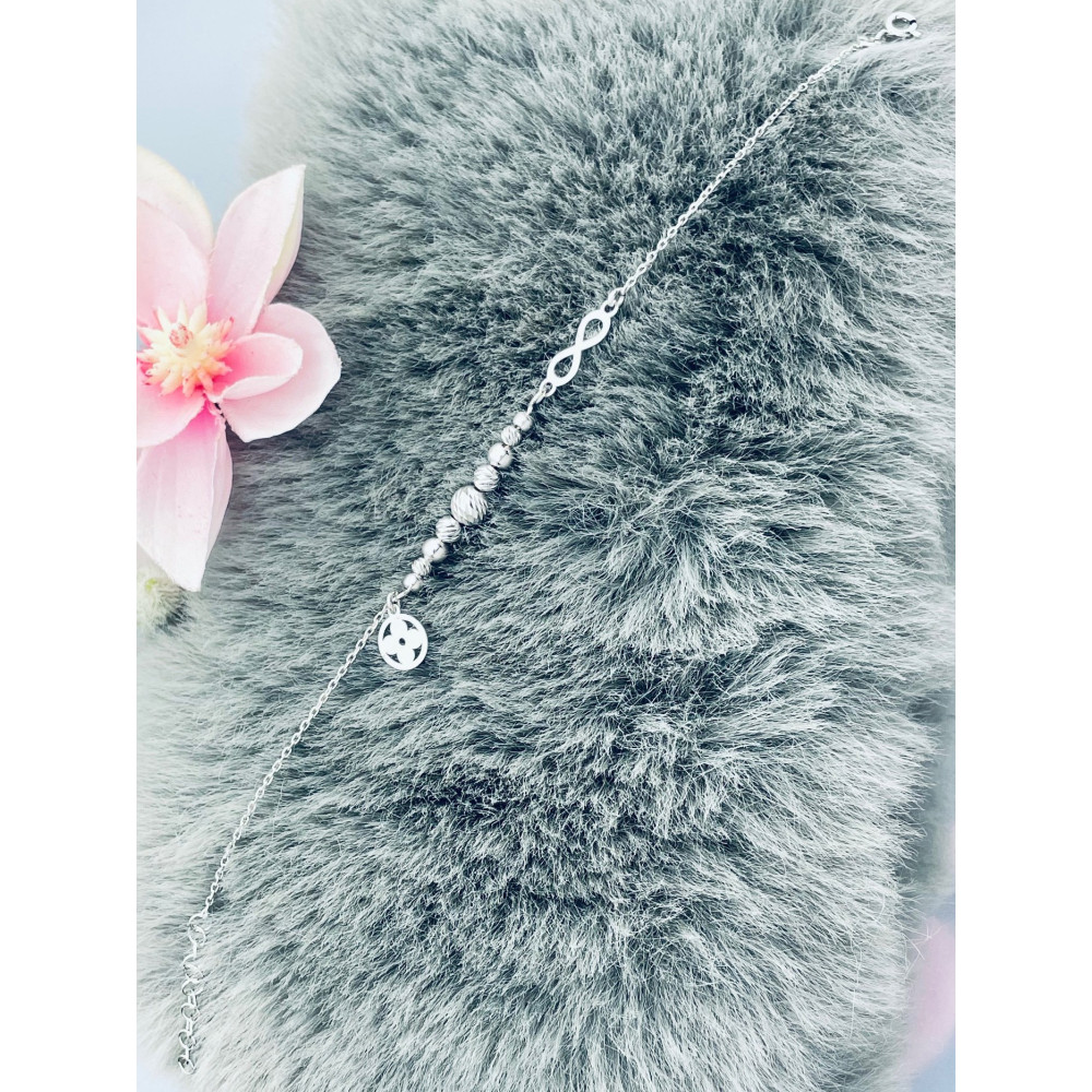 Kugel Armband 925 Silber Damen Armkette mit Blume und Infinity