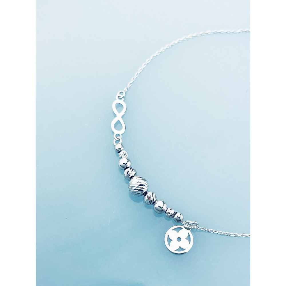 Kugel Armband 925 Silber Damen Armkette mit Blume und Infinity