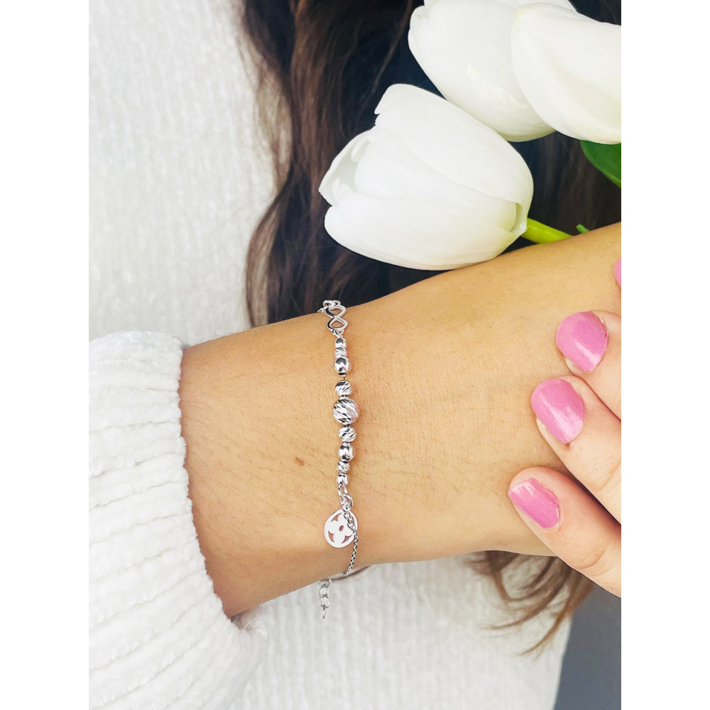 Kugel Armband 925 Silber Damen Armkette mit Blume und Infinity