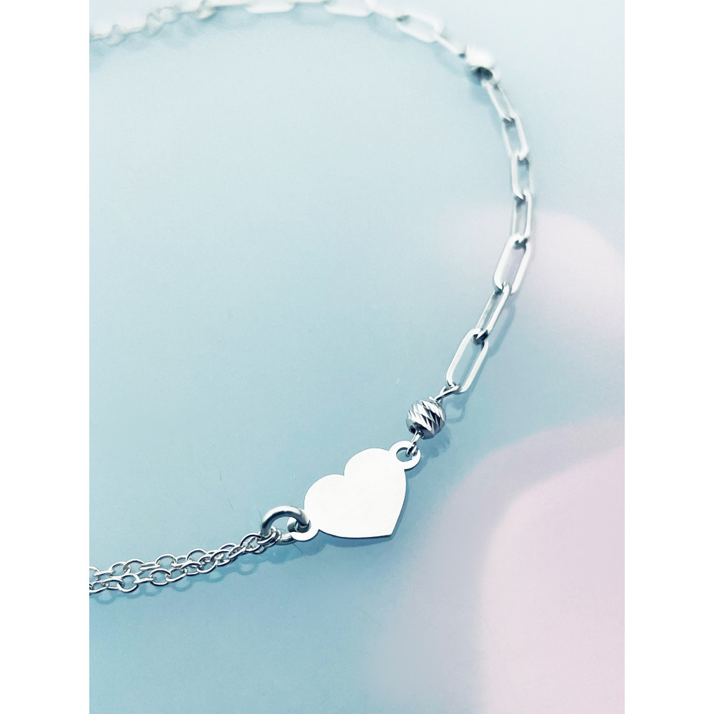 Herz 925 Silber Ankerkette Armband