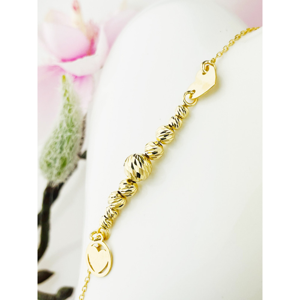 Herz und Kugel Armband 925 Silber vergoldet Ankerkette