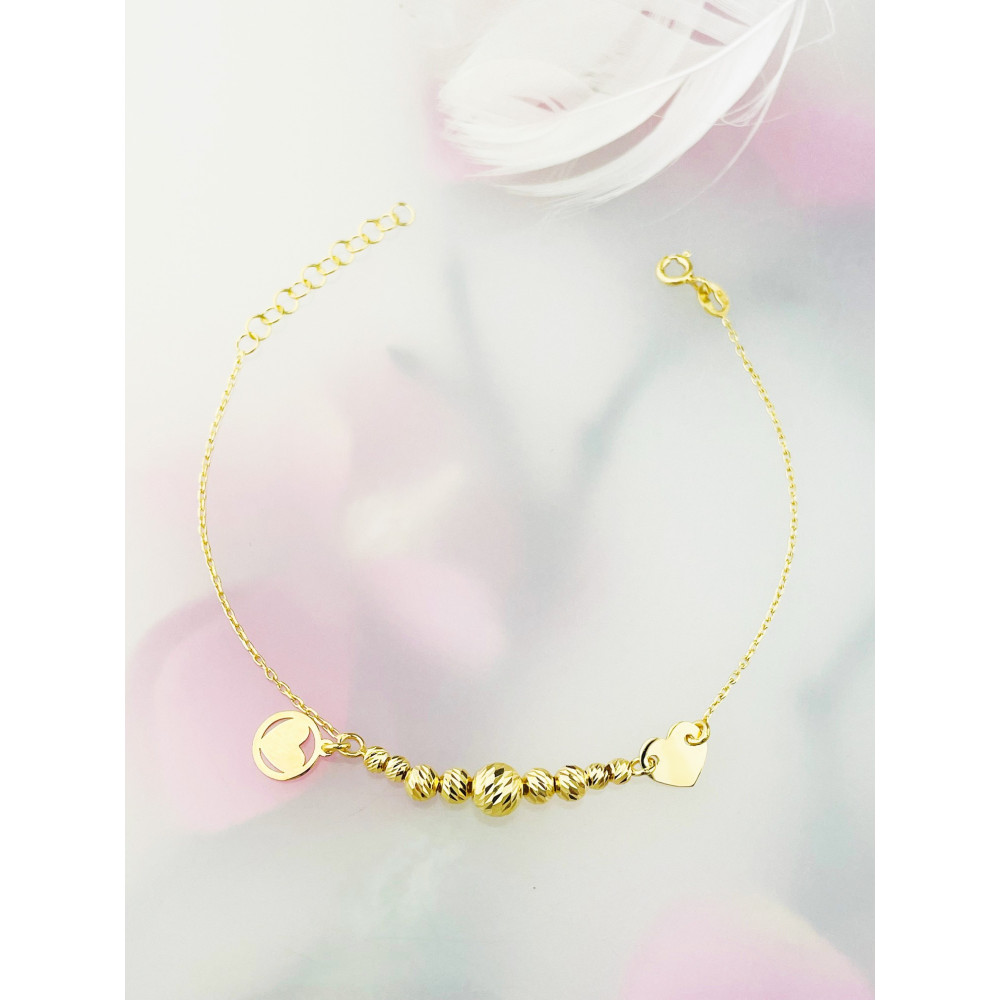 Herz und Kugel Armband 925 Silber vergoldet Ankerkette