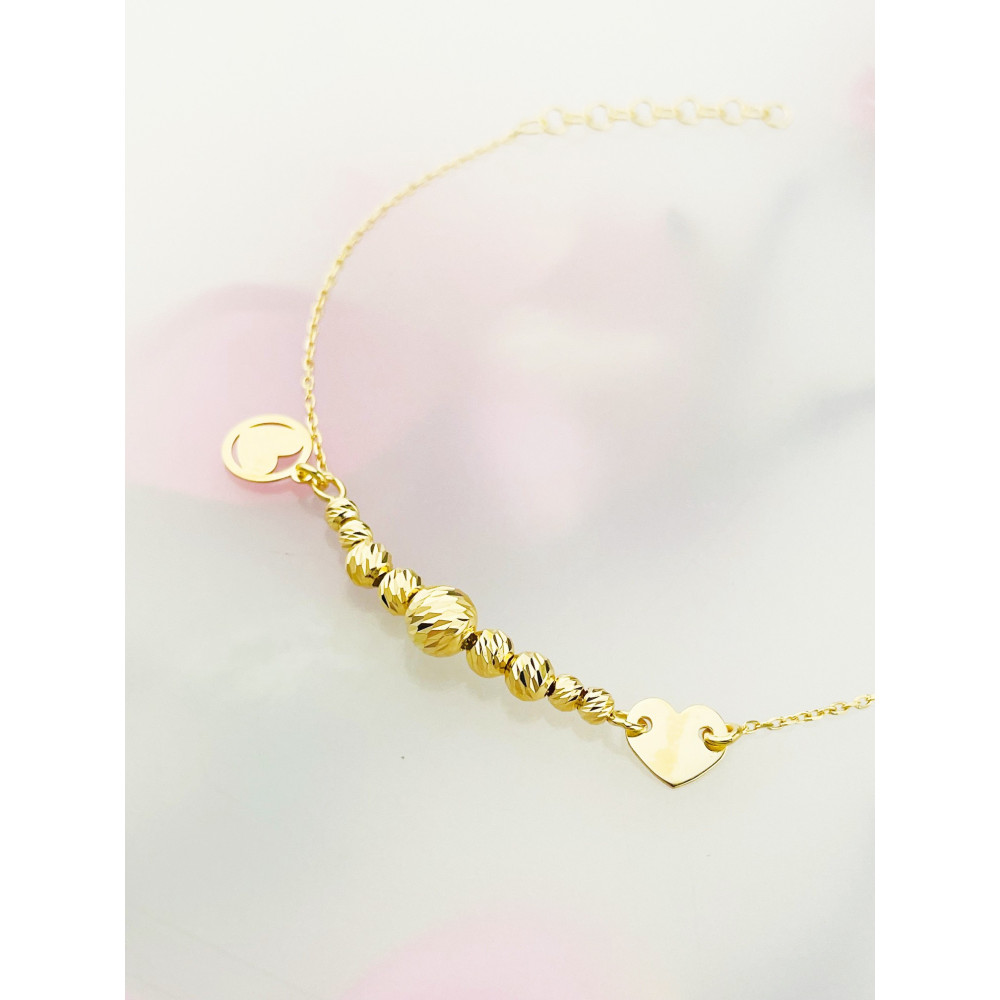 Herz und Kugel Armband 925 Silber vergoldet Ankerkette