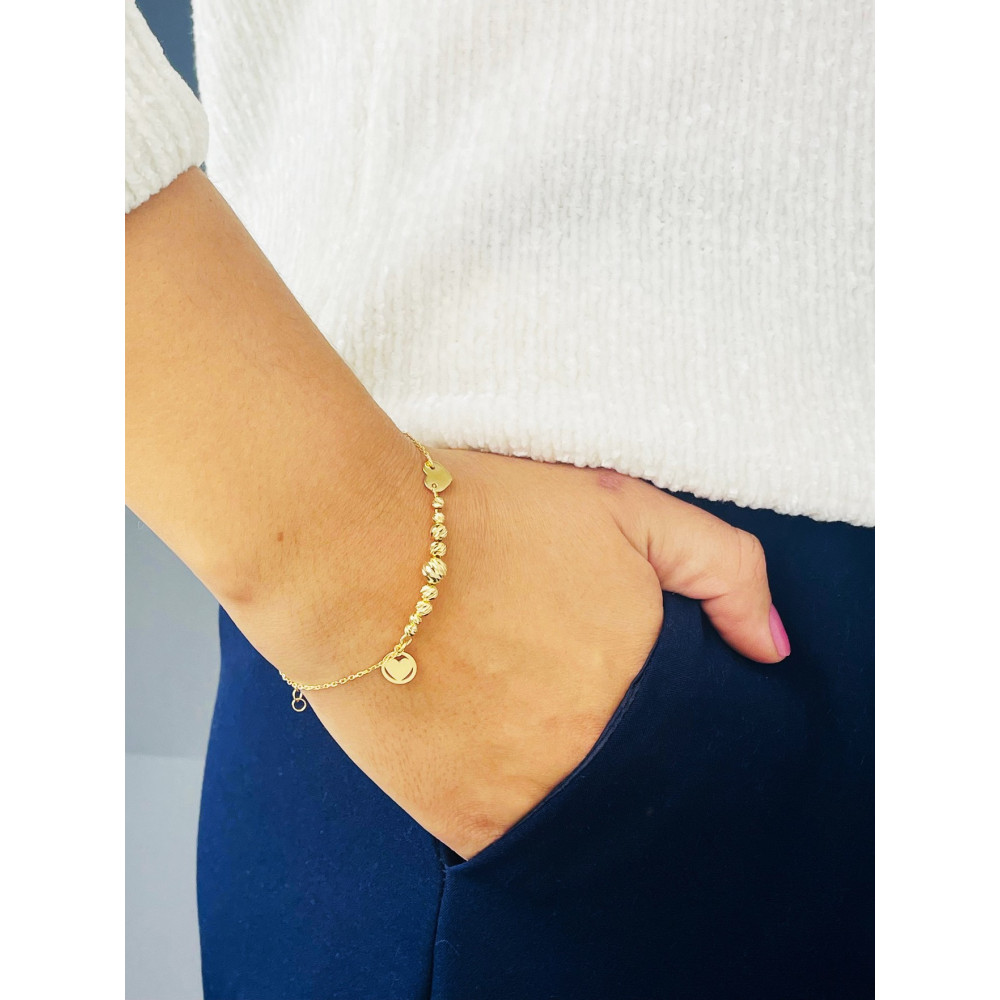 Herz und Kugel Armband 925 Silber vergoldet Ankerkette