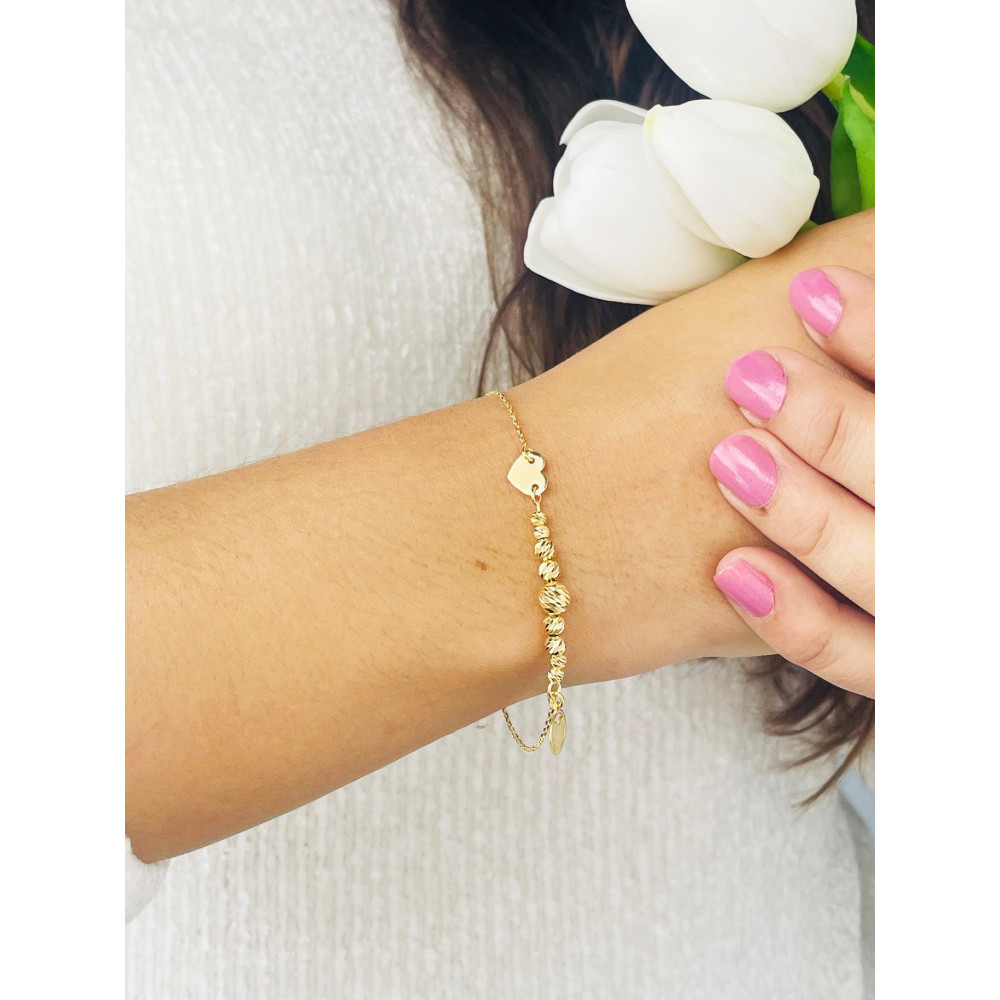 Herz und Kugel Armband 925 Silber vergoldet Ankerkette