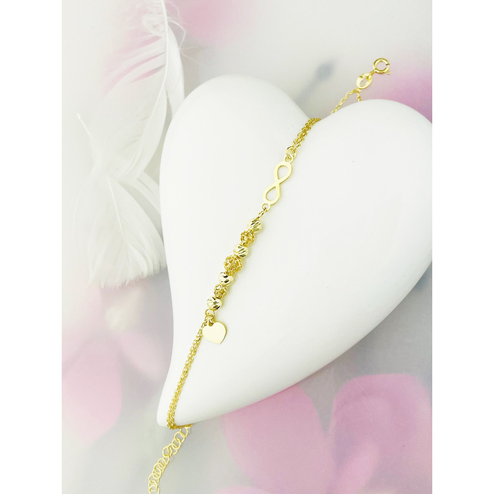 Herz und Infinity Armband 925 Silber vergoldet Ankerkette