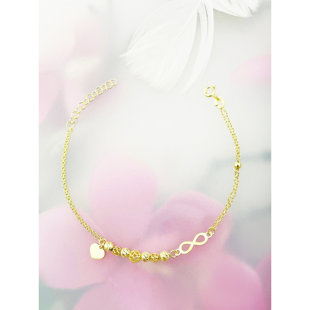 Herz und Infinity Armband 925 Silber vergoldet Ankerkette