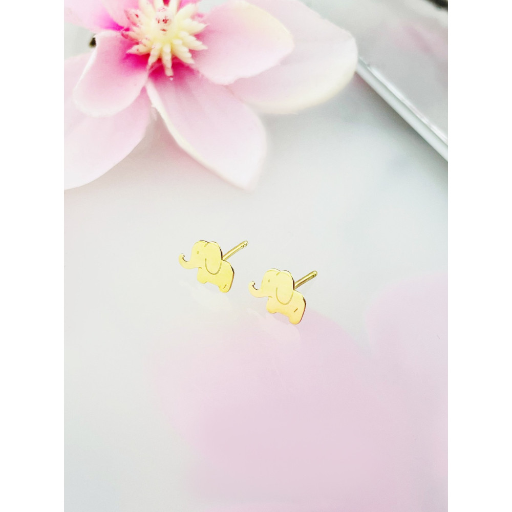 Elefant Gold Ohrringe Ohrhänger Ohrstecker Ohrschmuck Paar Gelbgold 585er 14KT