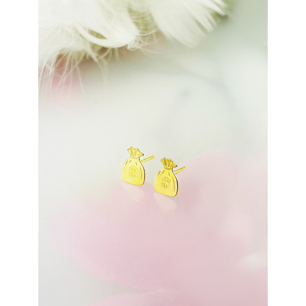 Złote kolczyki worek z pieniędzmi dolar