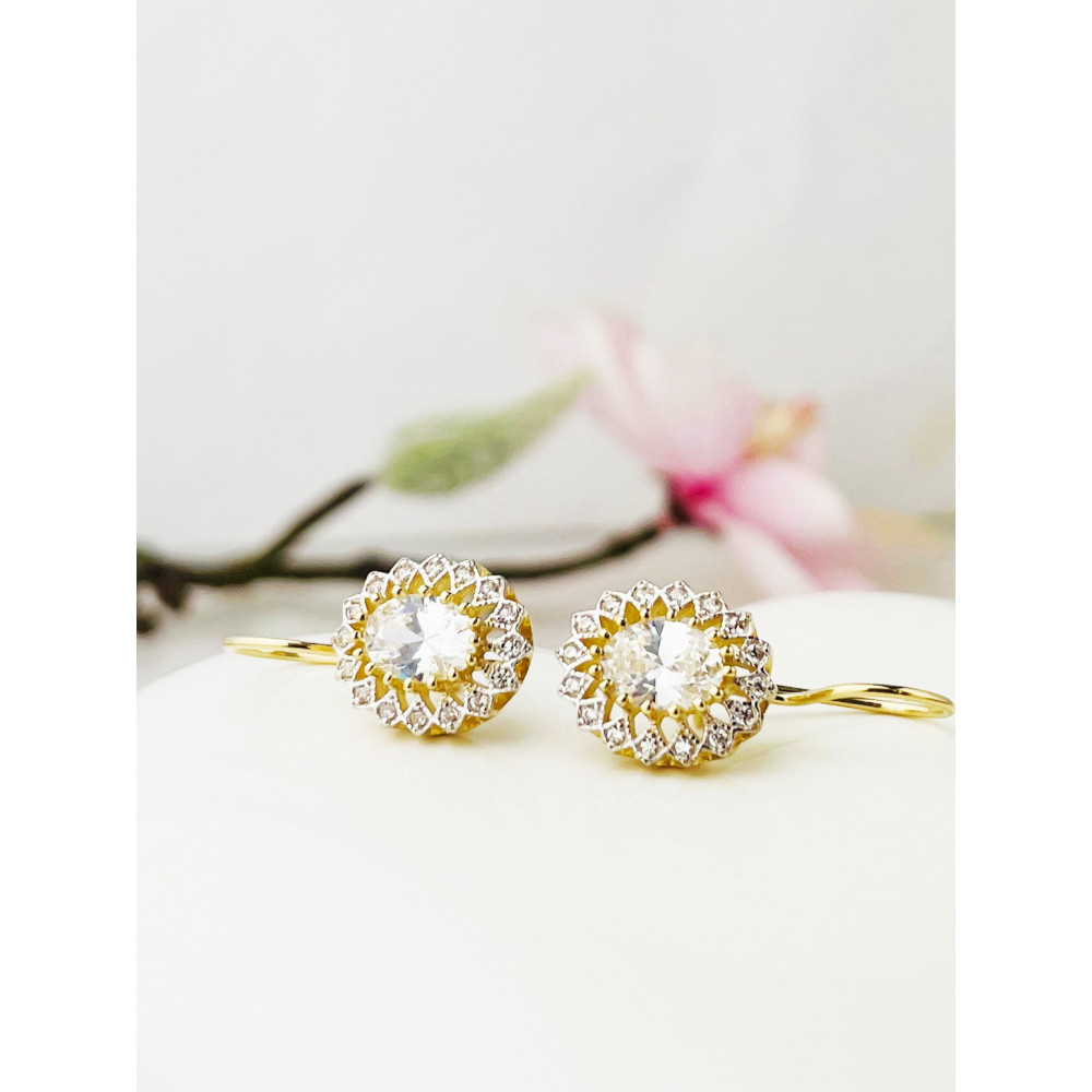 Elegant Ohrringe mit Zirkonia Ohrhänger Ohrstecker Ohrschmuck Paar Gelbgold 585er 14KT