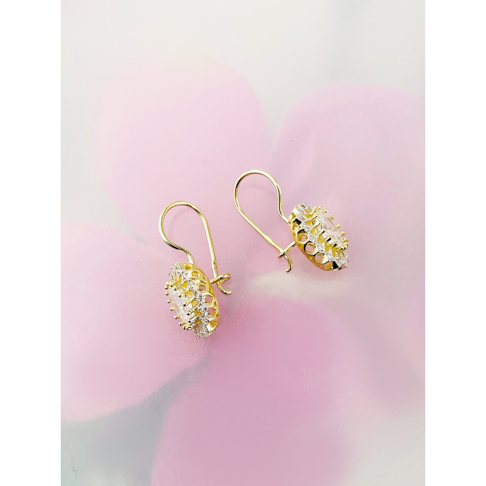 Elegant Ohrringe mit Zirkonia Ohrhänger Ohrstecker Ohrschmuck Paar Gelbgold 585er 14KT