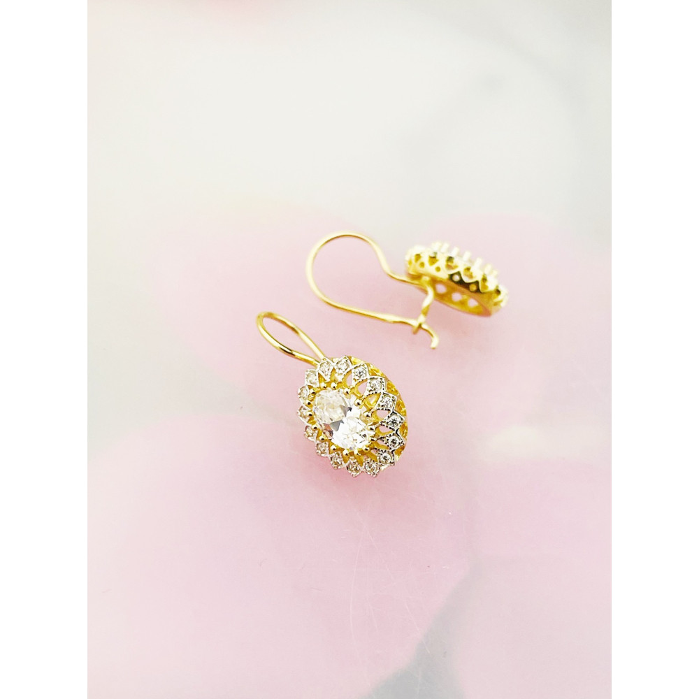 Elegant Ohrringe mit Zirkonia Ohrhänger Ohrstecker Ohrschmuck Paar Gelbgold 585er 14KT