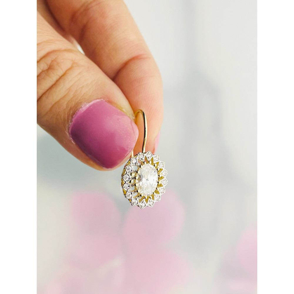 Elegant Ohrringe mit Zirkonia Ohrhänger Ohrstecker Ohrschmuck Paar Gelbgold 585er 14KT