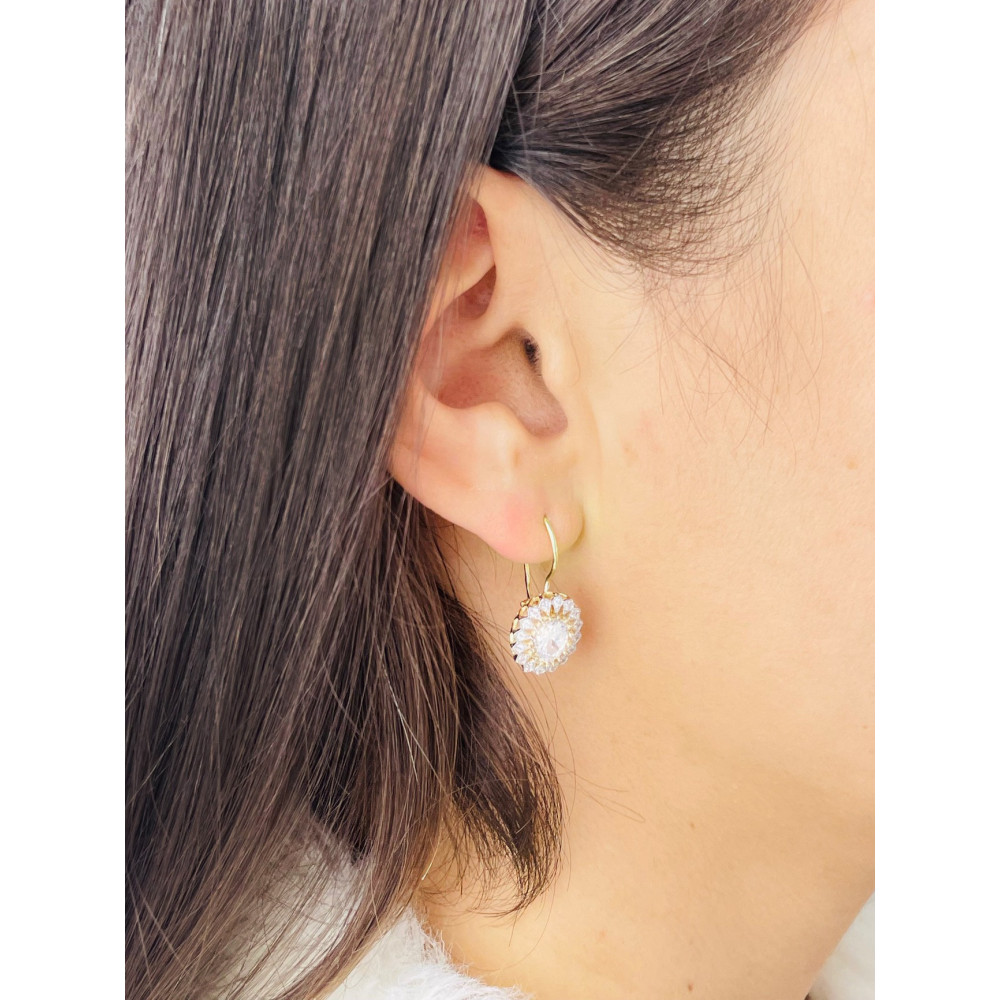 Elegant Ohrringe mit Zirkonia Ohrhänger Ohrstecker Ohrschmuck Paar Gelbgold 585er 14KT