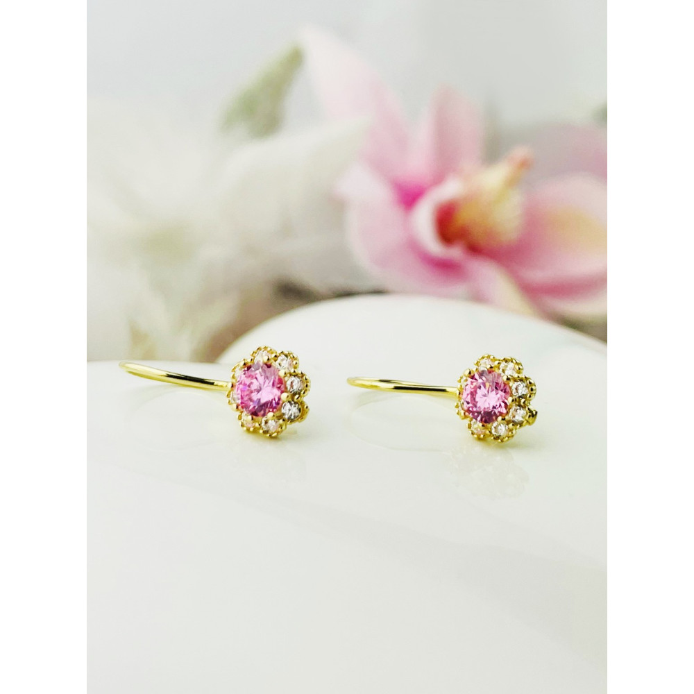 Blume Gold Ohrringe Ohrhänger mit Zirkonia Ohrstecker Ohrschmuck Paar Gelbgold 585er 14KT