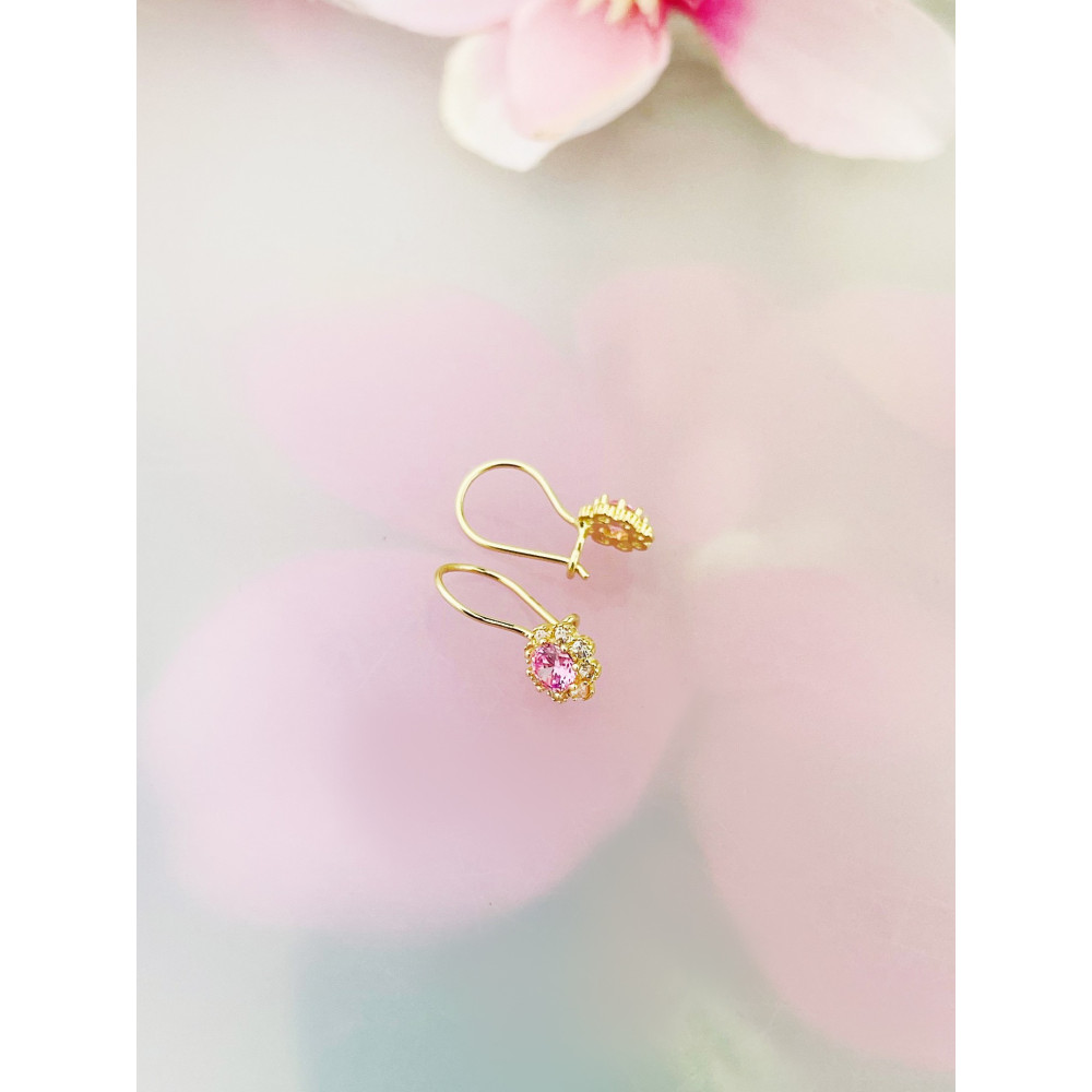 Blume Gold Ohrringe Ohrhänger mit Zirkonia Ohrstecker Ohrschmuck Paar Gelbgold 585er 14KT