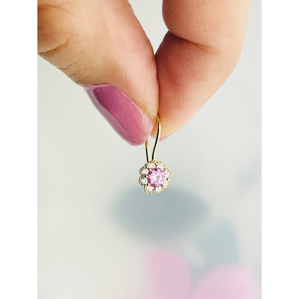 Blume Gold Ohrringe Ohrhänger mit Zirkonia Ohrstecker Ohrschmuck Paar Gelbgold 585er 14KT