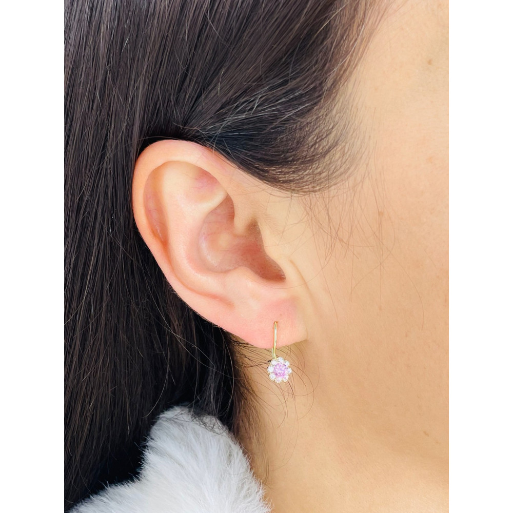 Blume Gold Ohrringe Ohrhänger mit Zirkonia Ohrstecker Ohrschmuck Paar Gelbgold 585er 14KT