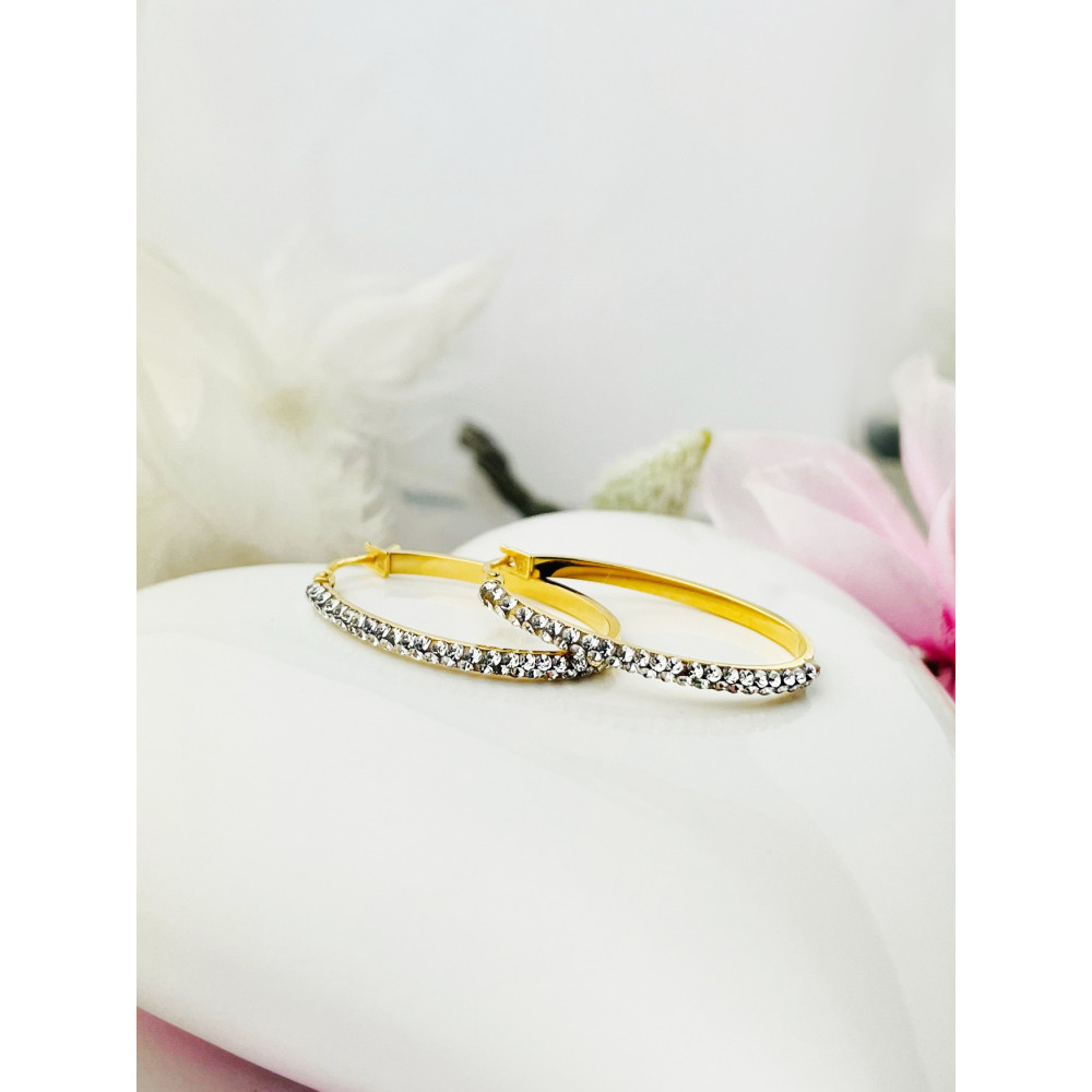 Elegante Gelbgold Kreis mit Zirkonia Creolen Ohrringe 333er 8KT