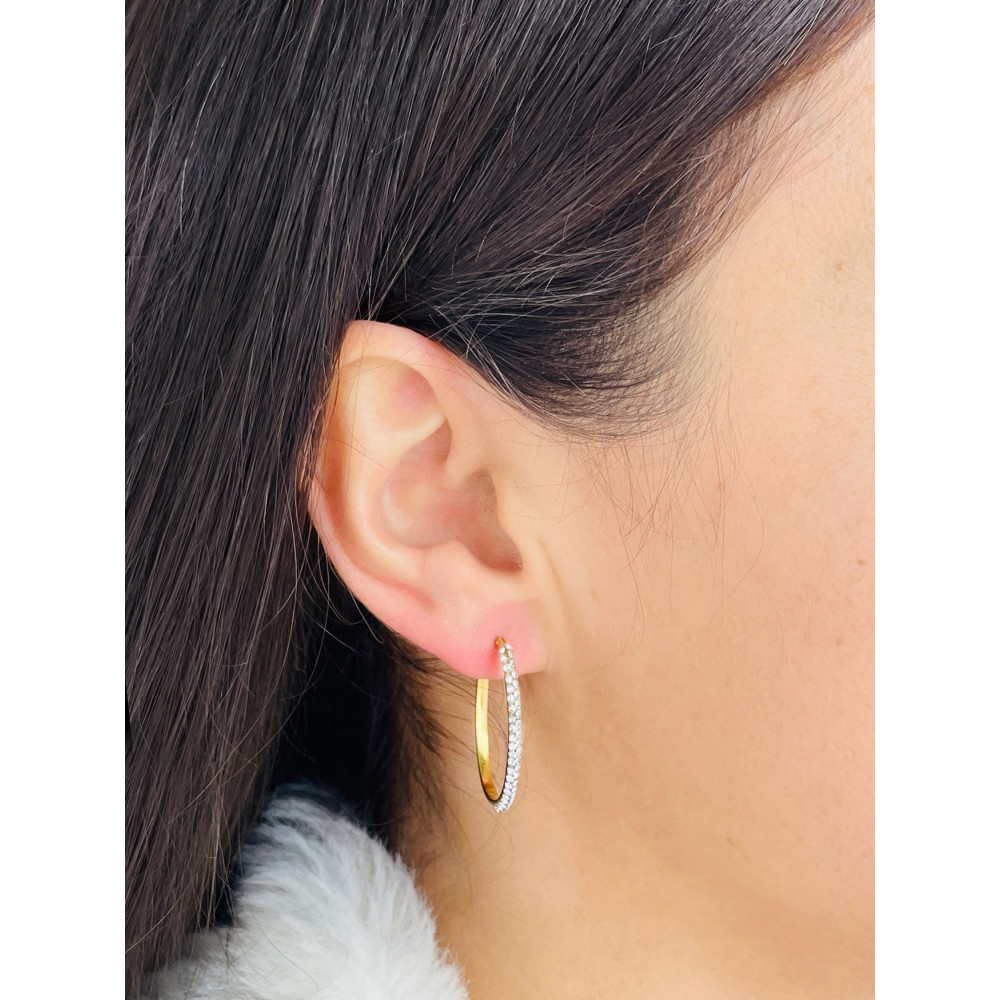 Elegante Gelbgold Kreis mit Zirkonia Creolen Ohrringe 333er 8KT