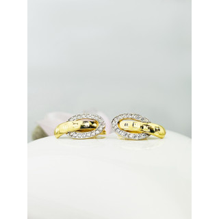 Złote kolczyki fantazyjne półkola z cyrkoniami