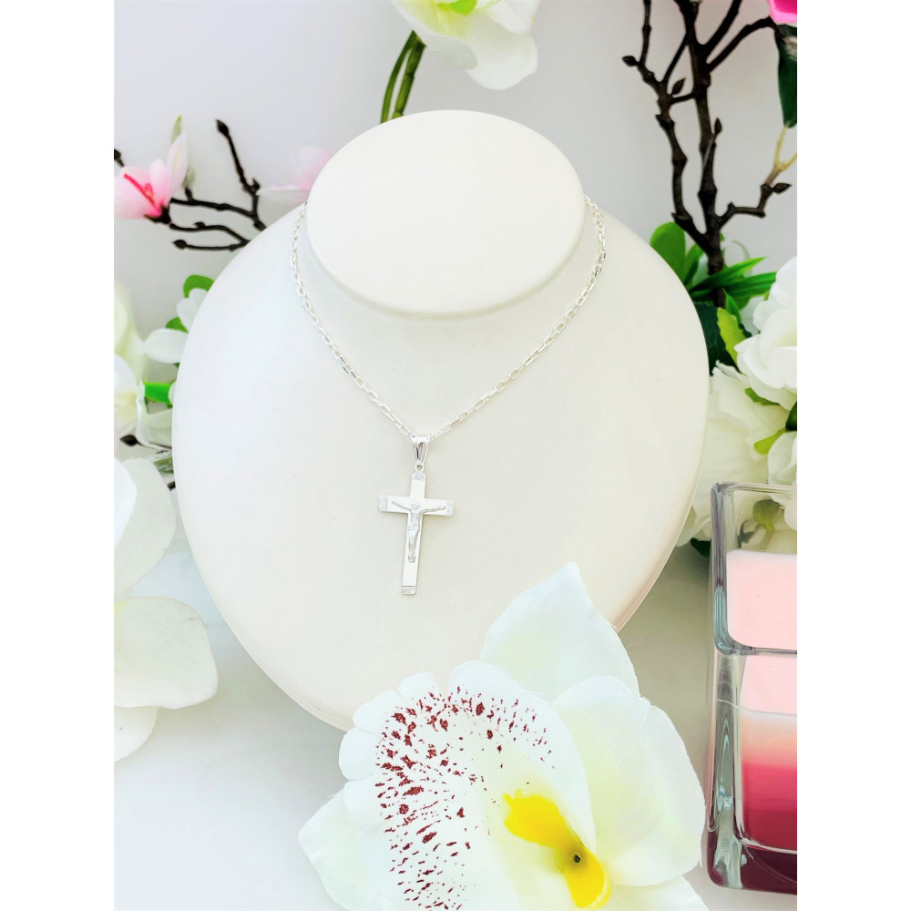 Silber Anhänger Kreuz mit Jesus Christus Erstkommunion Taufe