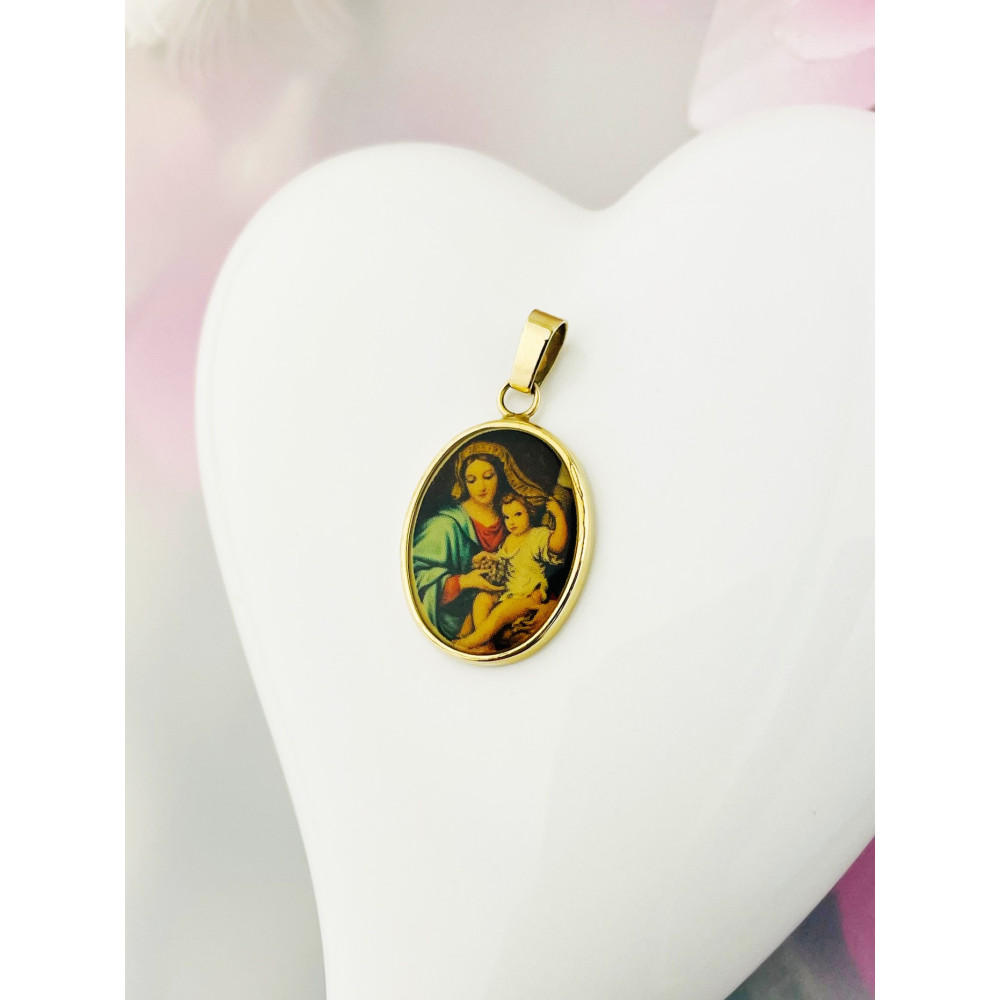 Mehrfarbig Anhänger Madonna Maria Fatima Goldanhänger Gold 585er 14KT