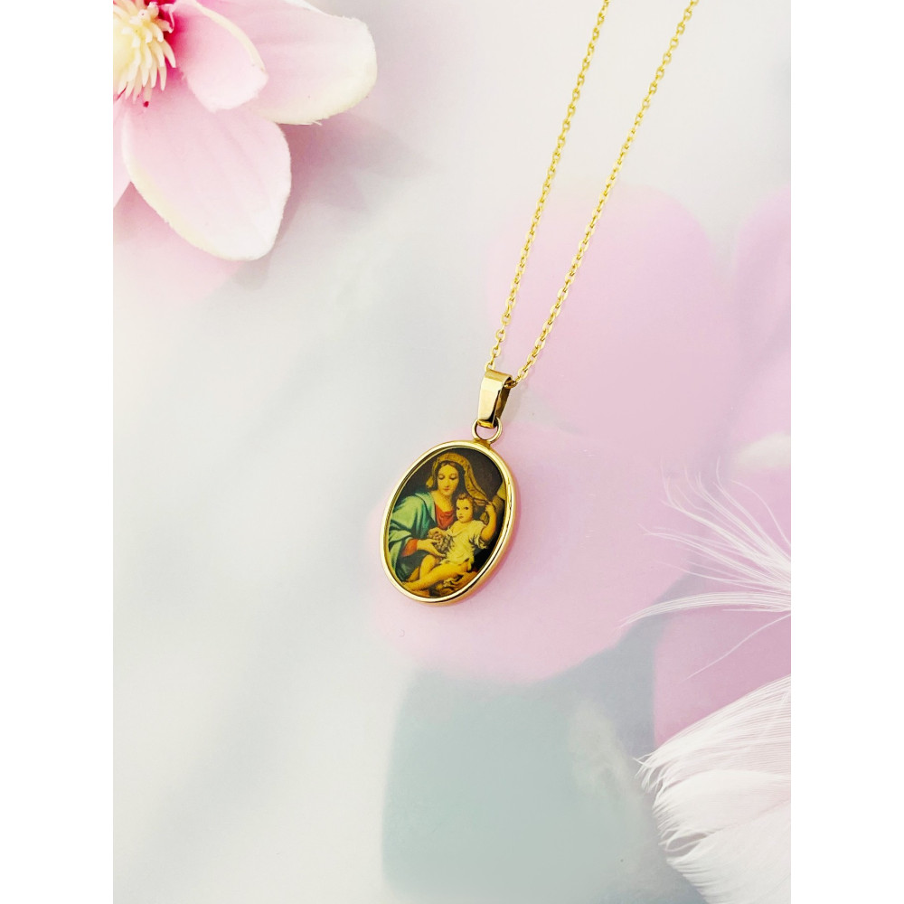 Mehrfarbig Anhänger Madonna Maria Fatima Goldanhänger Gold 585er 14KT