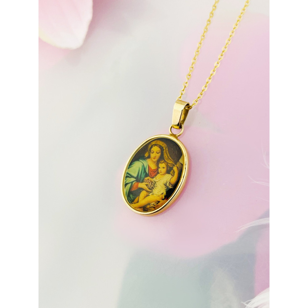 Mehrfarbig Anhänger Madonna Maria Fatima Goldanhänger Gold 585er 14KT