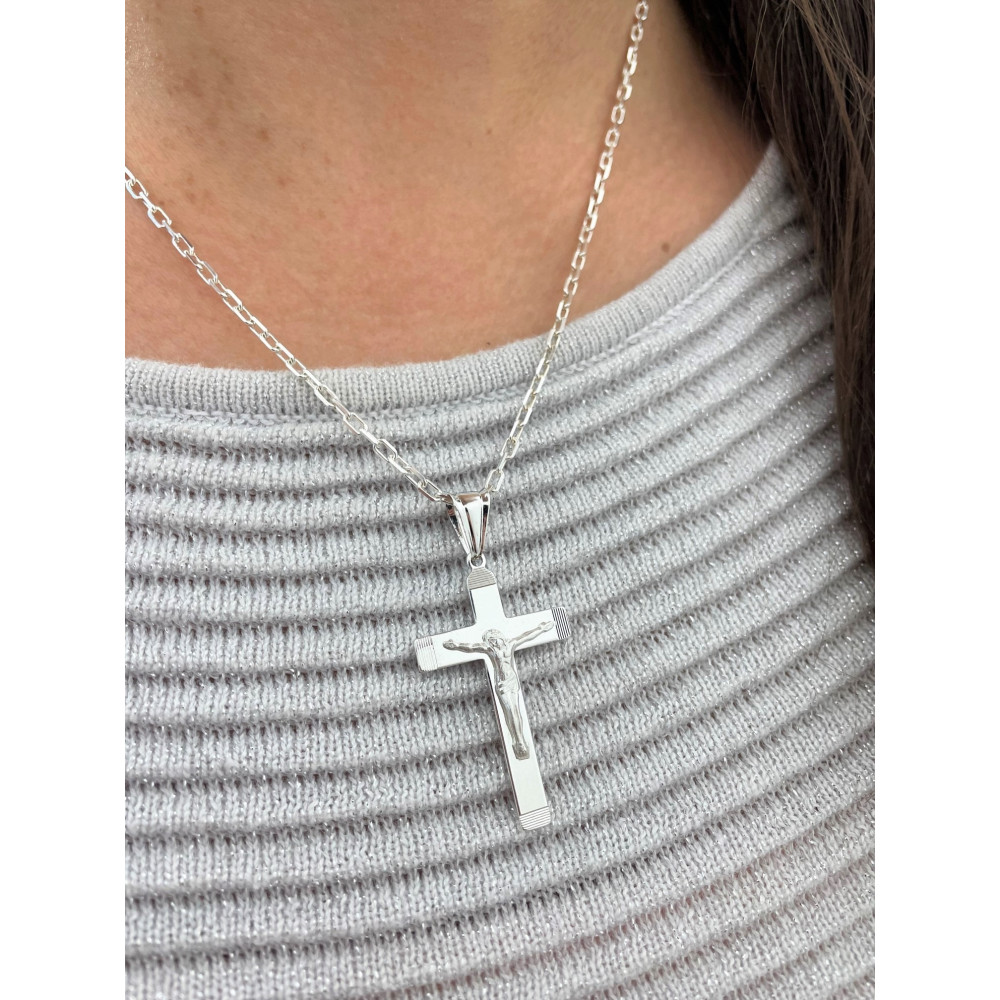 Silber Anhänger Kreuz mit Jesus Christus Erstkommunion Taufe