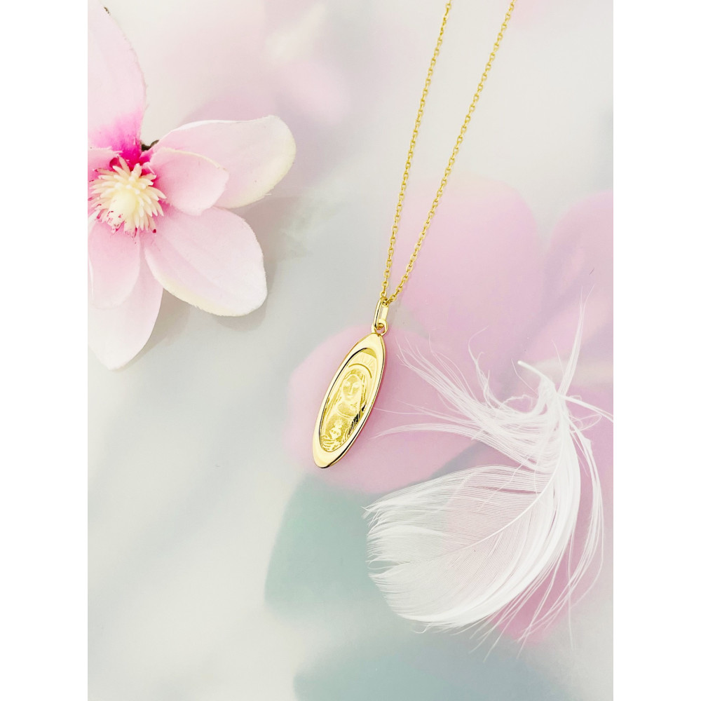 Złoty Medalik Zawieszka Matka Boska wzór laserowy Chrzest Komunia