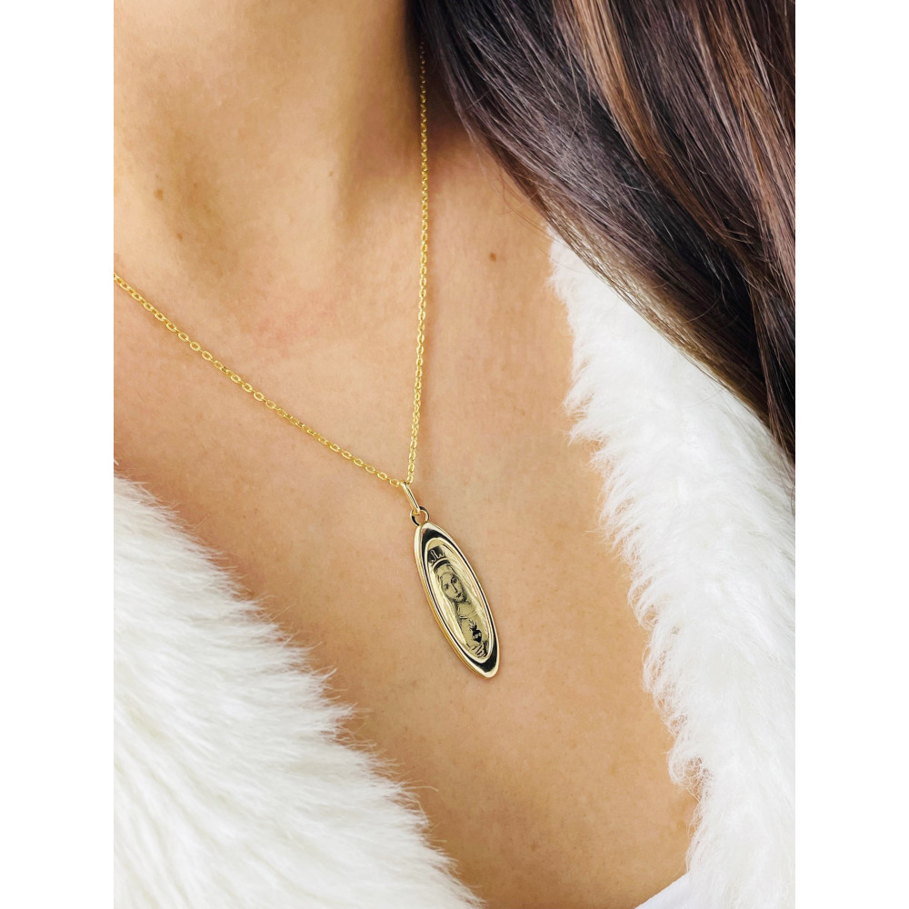 Złoty Medalik Zawieszka Matka Boska wzór laserowy Chrzest Komunia